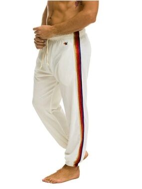 NWT AVIATOR NATION Classic Velvet Sweatpants in Vintage White MEDIUM